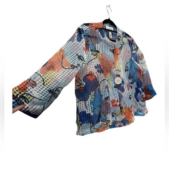 ✨ Joseph Ribkoff Organza Face Print Swing Jacket size 16 - Picture 8 of 17